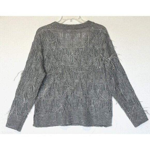 New Chico's Gray Wool blend Sequins Feather Pullover Sweater Top - Picture 6 of 15